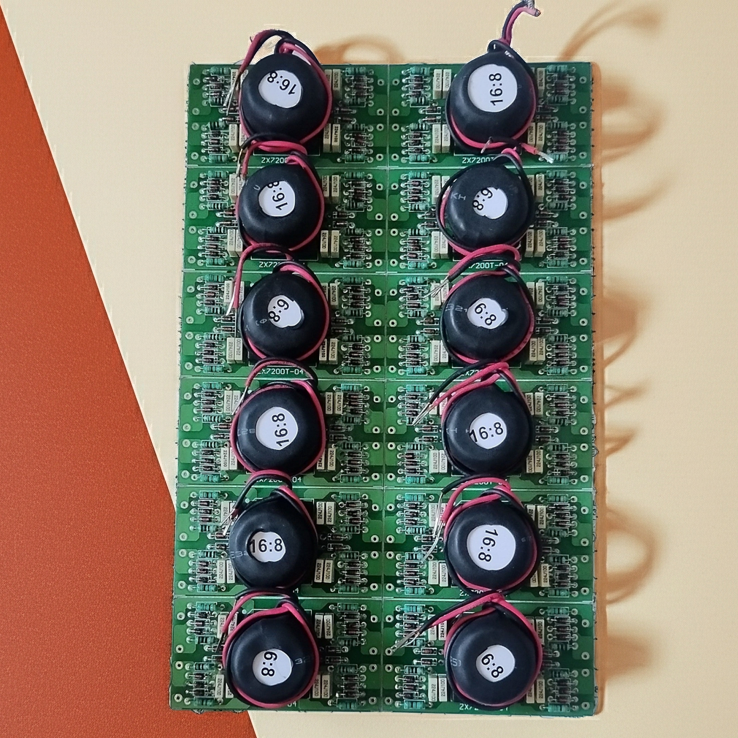 Electronic circuit board with components on a two-tone background