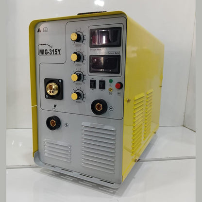 Yellow and gray MIG-315Y welding machine on a white background